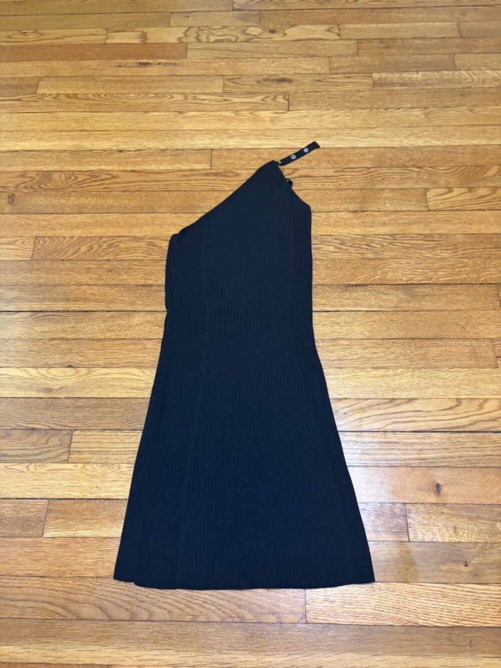Zara Womens One Shoulder Dress Size Large Black Stretch Viscose Knit @ Knee NWT
